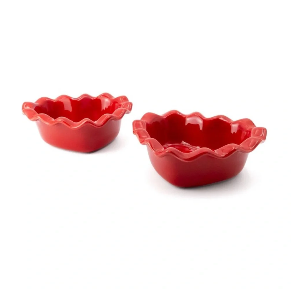 Target Bullseye Playground Red Ceramic Heart Shaped Ramekin Set of 2, Ruffled
